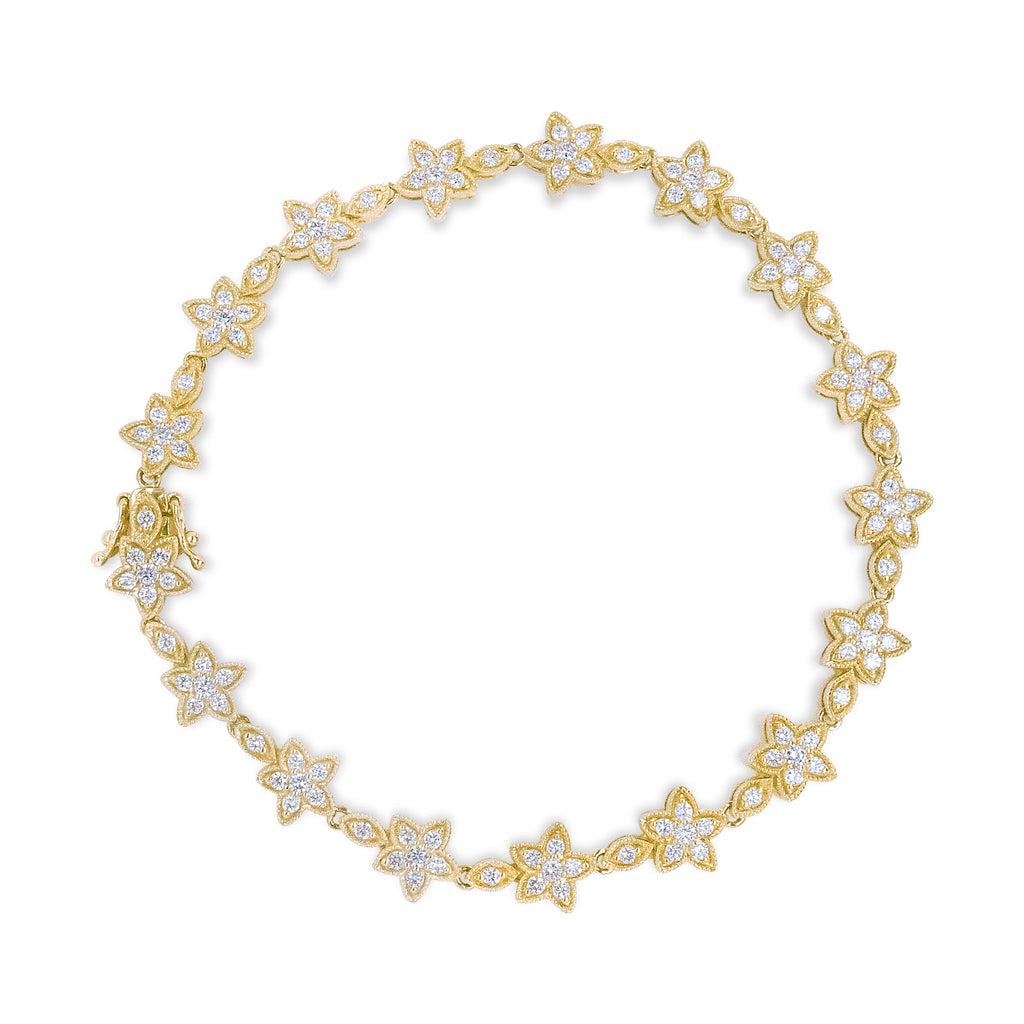 14K White Gold 1 1/5 Cttw Round Diamond Flower Blossom Link Bracelet (H-I Color, SI1-SI2 Clarity) - Size 7"