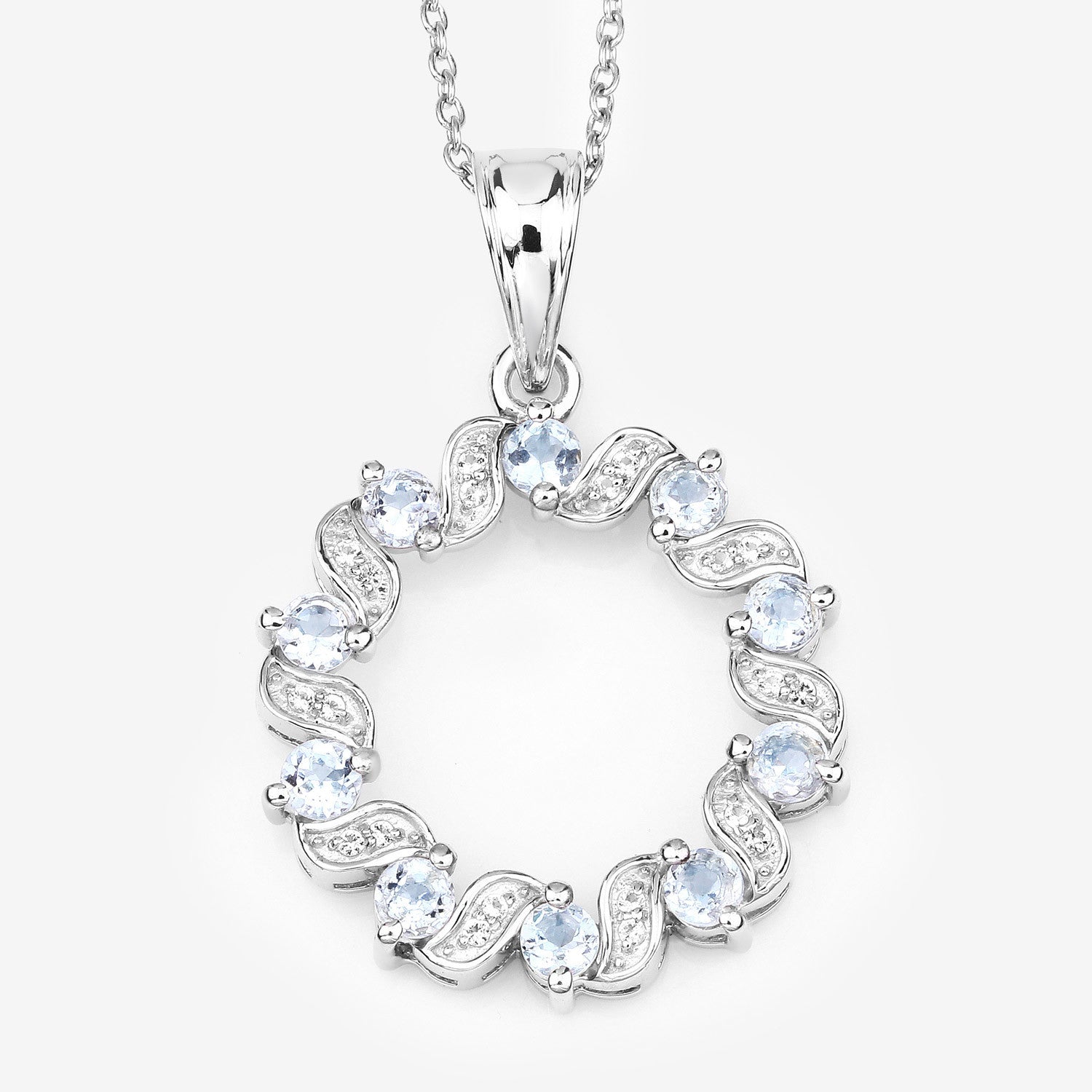 1.10 Carat Genuine Aquamarine and White Topaz .925 Sterling Silver Pendant