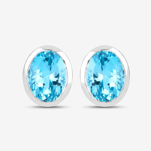 4.00 Carat Genuine Swiss Blue Topaz .925 Sterling Silver Earrings