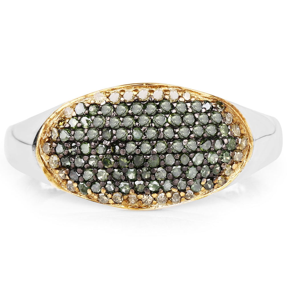 0.45 Carat Genuine Green Diamond and Yellow Diamond .925 Sterling Silver Ring
