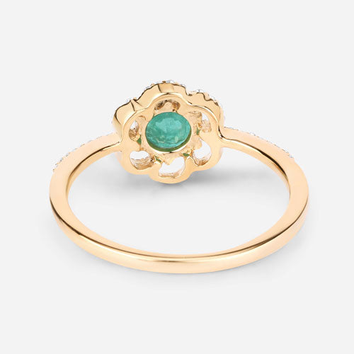 0.55 Carat Genuine Zambian Emerald and White Diamond 14K Yellow Gold Ring